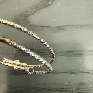 Women's Silver Textured Hoop Earrings One Size